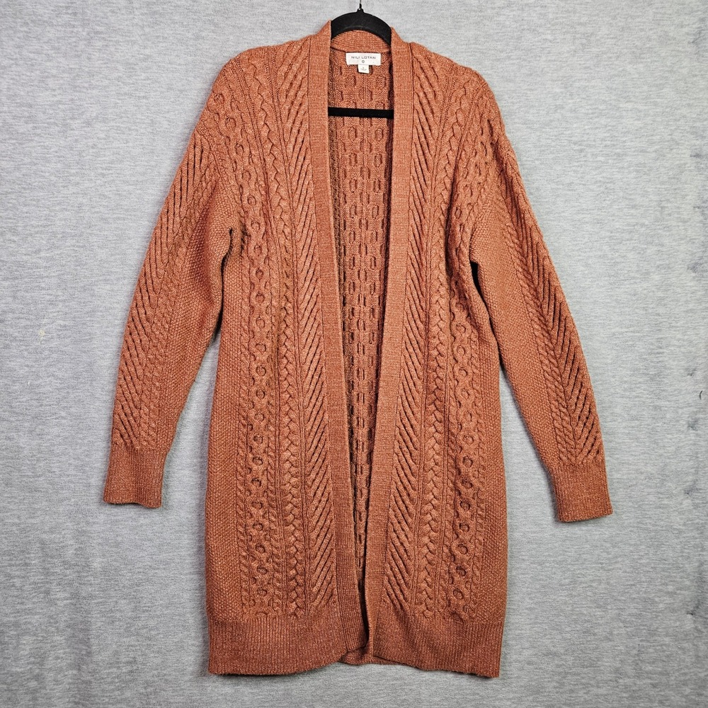 Nili Lotan x Target Rust Brown Cable Knit Longline Cardigan Sweater Womens Small